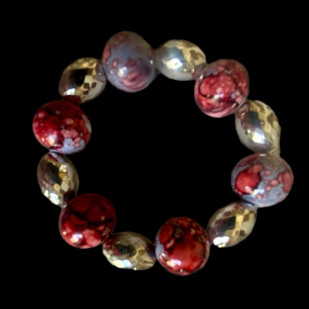 Set of 3 Handcrafted Red Coral & Silver Artisan Bracelets Boho - Picture 2 of 5